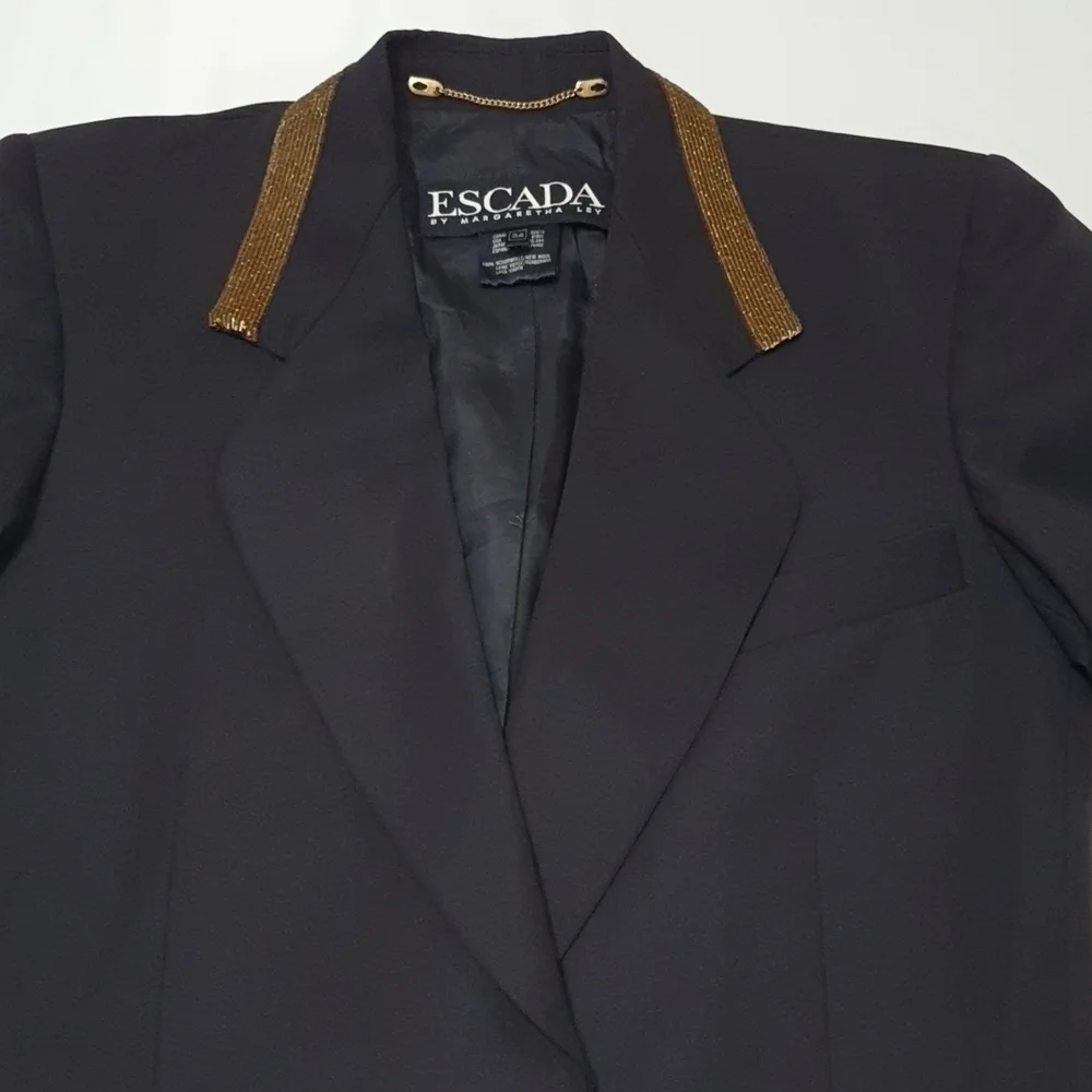 Escada 100% Wool Beaded Trim Coat